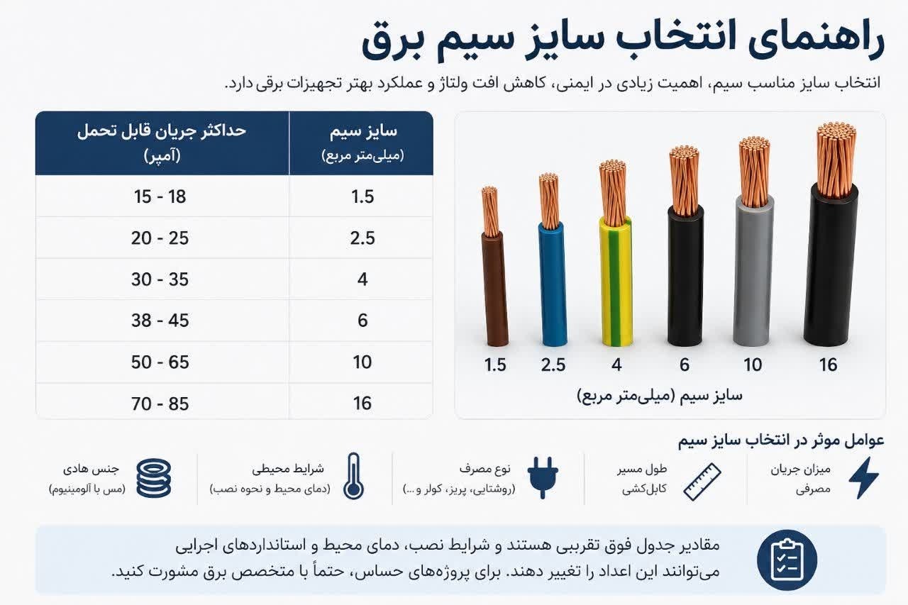 راهنمای کامل انتخاب سایز سیم برق